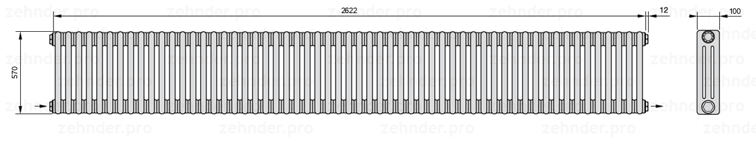 Схема (чертеж) Радиатор Zehnder Charleston 3057/57 №2670 Technoline TL